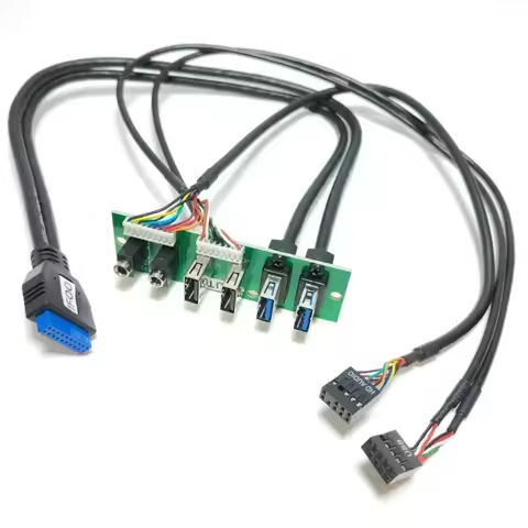 Motherboard Extension Front Panel Data Cable 19P 9Pin To 2-Port USB 2.0 3.0 3.5mm HD Audio Socket I/