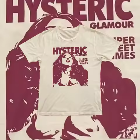 Hysteric Glamour 90s Retro Style Charcoal Reprint T Shirt for Men Women Y2k Graphic Short Sleeve Shi