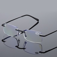 Reading Glasses for Men Classic Frameless Anti-Blue Light Reading Glasses Men Middle-Aged and Elderly People Not Easy to Fatigue Presbyopic Glasses Mobile Phone Computer Special