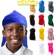 WITAKEY Velvet Pirate Hat, Durag Long Tail Elastic Headwrap, Bandana Pre-Tied Hip Hop Hood Baby Turban Hijab Children