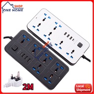 【SG Ready Stock】6 Way Extension Socket with USB+Type-c extension plug 2m Extension Cord UK 3 Pin Plug