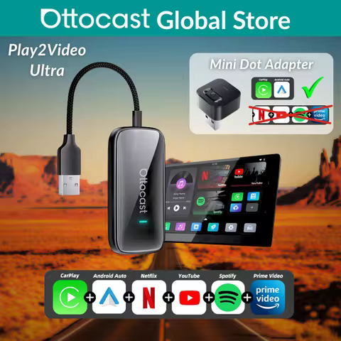Ottocast Play2Video Ultra Mini Dot WiFi6 AI Box Carplay Adapter Android Auto Media Player YouTube Ne
