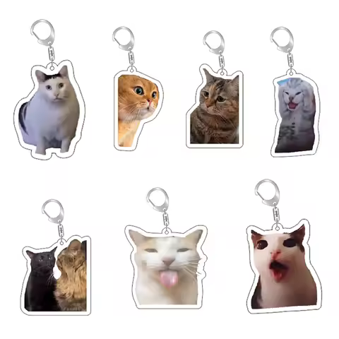 Rambling Goat Huh Cat Meme Keychain Confused Cat Memes Cat Screaming With Paws On Its Head Cute Gift