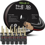 GearIT 14 Gauge Speaker Wire (50 Feet / 15.24 Meters) with Banana Plugs (6 Pairs, 12 Pieces) Pro Ser