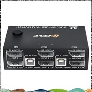 8K Dual Monitor KVM Switch,Displayport 1.4 KVM Switch 2 Monitors 2 Computers 8K 30Hz 4K 144Hz with 4