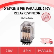 O' MY2N 8 PIN PARALLEL 240V RELAY C/W NEON