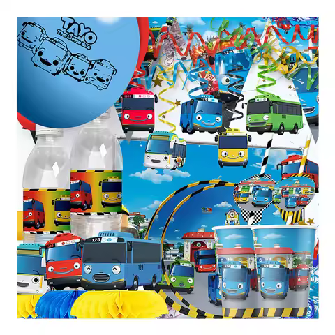 Blue Theme Tayo The Little Bus Party Tablecloth Wedding Birthday Party Decoration Kids Girl and Boy 