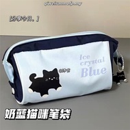 Black Cat Pencil Case Aesthetic Large Capacity Blue Pensel Box Big Kotak Pensel Korean Style 笔盒 鉛筆盒 