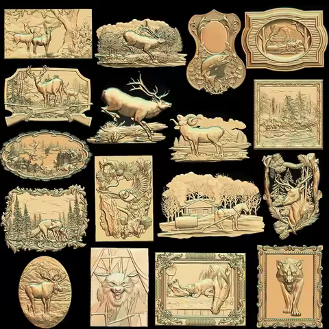 Digital File 20pcs Animals Deer/fish/owl 3d Model Relief Panno for Cnc Carving Engraving In STL File