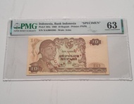 Uang Kuno Indonesia SPECIMEN 10 Rupiah Sudirman / Soedirman 1968 PMG63