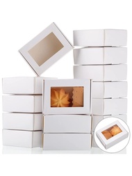 10入組小號牛皮紙帶窗皂盒包裝盒，禮品包裝盒，手工皂收納盒，糖果/糕點小禮盒（白色，3.34 x 2.36 x 1.18英寸）