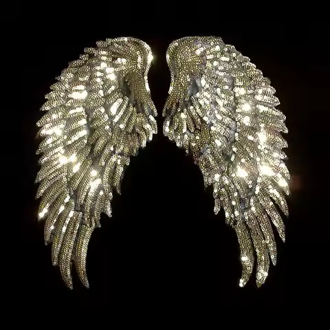 1 Pair Fashion Large Sequins Wing Patch for Clothing Applique for Jeans DIY Accessories Cute Sew on 
