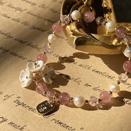 【春日與櫻之御守。手珠】草莓晶、巴洛克珍珠、櫻花|單品保證