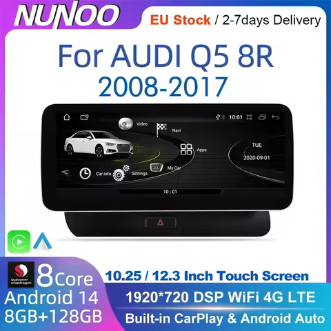 12.3 Android 14 System Car Radio Stereo For Audi Q5 8R 2008-2017 WiFi 4G LTE 8+128GB CarPlay BT IPS 