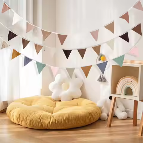 Triangle Bunting Banner Crib Triangle Bunting Flag Kindergarten Hanging Flag Washable Cotton Fabric