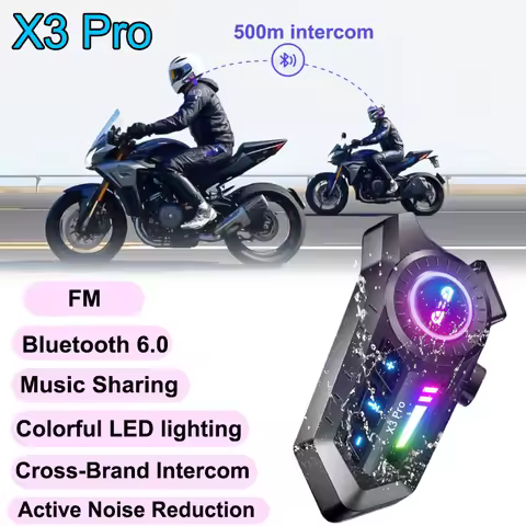 KEBIDUMEI 1/2x Motorcycle Intercom Headset Helmet BT 6.0 For 2 Riders intercommunicator 500M Support