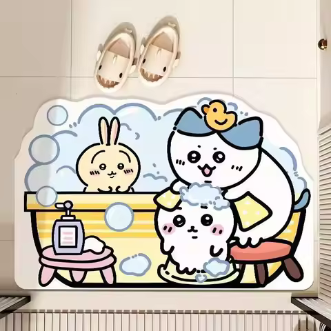 Chikawa Cartoon Bath Mat Diatomaceous Earth Super Absorbent Non Slip Irregular Shape For Bathroom En