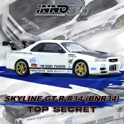 PreSale INNO 1:64 TOP SECRET R34 GT-R White Diecast MiniCar Model Toys Racing Cars Boy Christmas Gif
