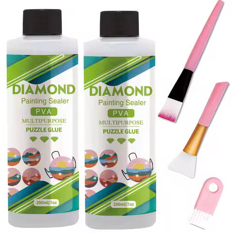 4In1 60ML/200ML Diamond Painting Sealer with 3 Pcs Brushes Art Permanent Hold & Shine Effect Sealer 