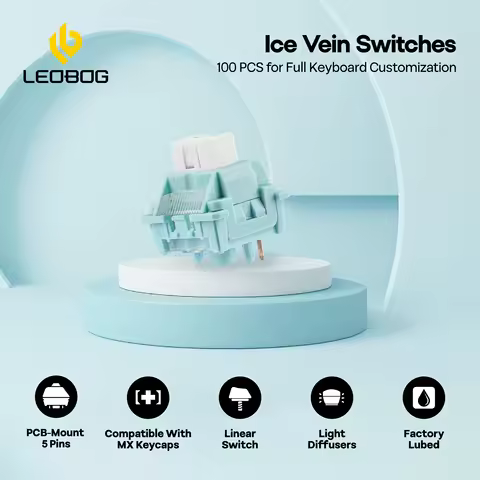 Custom 108 Pieces LEOBOG Ice Vein 42gf 5 Pin Pre Lubed Linear Mechanical Switch POM Stem Light Diffu