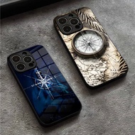 BK-1  Compass Nautical Glass Phone Case for Iphone  17，15 14 12 11 13 Pro Max Mini X 8 Xr Xs 7 Puls 
