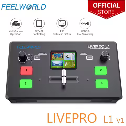 Do Brasil FEELWORLD LIVEPRO L1 V1 Multi Format Video Mixer Switcher 4xHDMI Inputs USB3.0 Live Stream