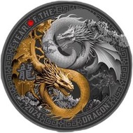 喀麥隆2024年中國生肖系列龍年紀念幣 釕化鍍金銀幣9078