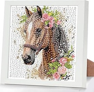 Horse Diamond Art Kits for Kids with Frame, 5D Diamond Painting Kits for Kids Ages 4-8-12, Easy Diam