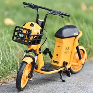 y, two wheeled small motorcycle, food delivery cart, scooter model,     toy,    motorcycle,   cart,