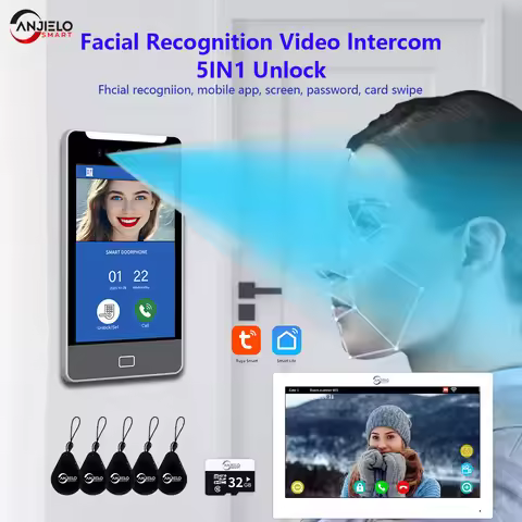ANJIELO 5IN1TUYA Smart Unlock AI Face Recognition Video Intercom Smart Doorbell Villas High-rise Bui