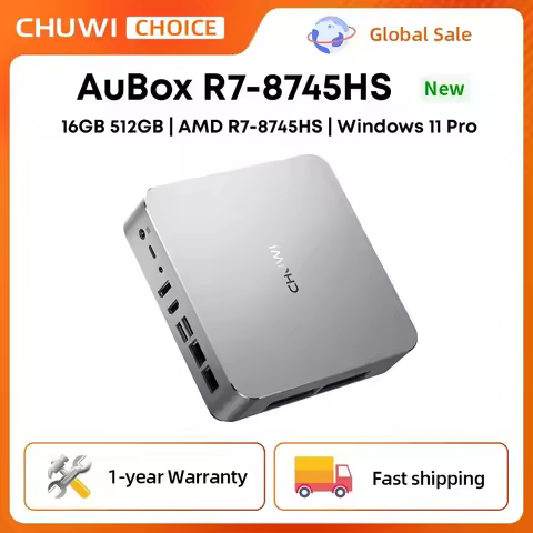 CHUWI AuBox Mini PC AMD Ryzen 7 8745HS 16GB DDR5 512GB SSD Windows 11 Pro 4K Display AI-Link WiFi 6 