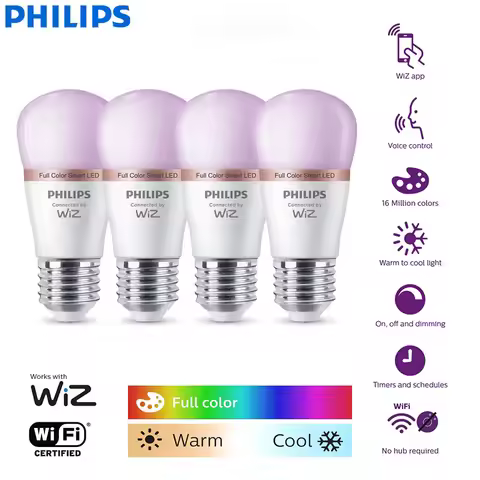 Philips 4PCS LED Smart Mini Ball E27 Bulbs WiZ 4.9W P45 Wi-Fi & Bluetooth 220-240V Full Color Light 