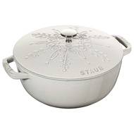 - STAUB 24cm Round Cast Iron Snowflake French Oven White Truffle