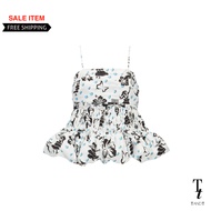 TandT - Tahitian Dance Printed Ruched Peplum Ruffled Top เสื้อสายเดี่ยว รูดระบายทรงพอง ต่อใต้อก พิมพ