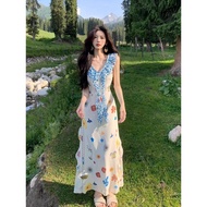 [Ready Stock Fast Shipping] French Printed Ruffled Dress Female Summer Beautiful Seaside Vacation Ho