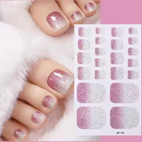 1pcs 22tips Gradient Glitter Full Toe Nail Wraps 3D Strips Pink/Purple/blue Nail Polish Stickers Bak