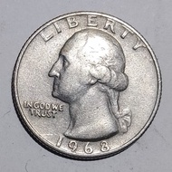 Koleksi Uang Koin Kuno Amerika Quarter Dollar Washington Tahun 1968