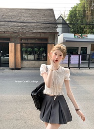 ชุดกระโปรงสั้นแขนพองปักลายหัวใจ Peter Pan Collar สำหรับผู้หญิง ชุดแฟชั่นฤดูใบไม้ผลิ 2024 สำหรับผู้หญ