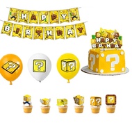 Anime Mario Style Yellow Question Mark Party Decorations Flag Banner Balloons And Cake Toppers For Birthday Party Kids'