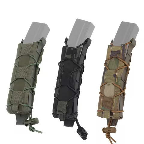 Tactical 9mm Extended Pistol Magazine Pouch Submachine Gun Long Single Mag MOLLE Malice Clip MP5 MP7