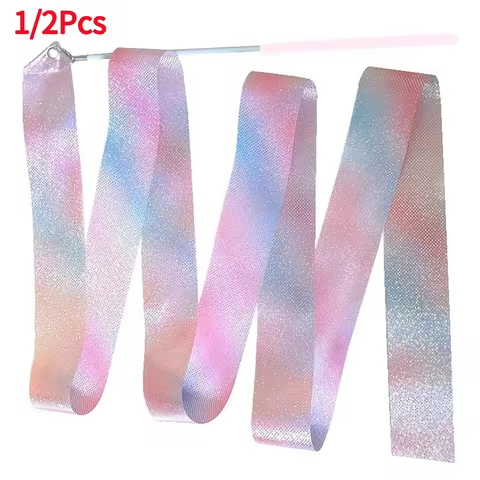 1/2pcs 2M/4M Art Gymnastics Ballet Dance Ribbon with Twirling Stick Kid Flashing Glitter Sport Perfo