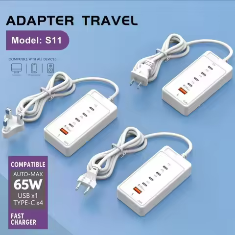 65W USB Type C Charger Station 5 Port Fast Charging Desktop Multifunction Power Strip Charger Adapte