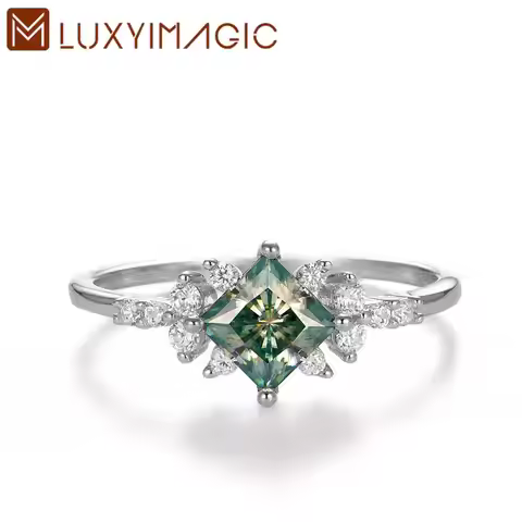 Luxyimagic 0.8CT Cyan Moissanite Gemstone Ring for Women White Gold 925 Sterling Silver Luxury Ring 