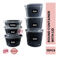 50SET R250 R12 R16 R20 R25 R30 Round PP Container with Lid 10oz Disposable Plastic Food Box Bekas Bu