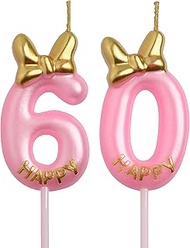 60th Birthday Candles, Pink 60 Year Old Number Birthday Candles, Number 60 Candles for Men Women, Ha