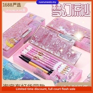 KUHONG Unicorn Mermaid Quicksand Pencil Case Girls Pensel Box School Stationery