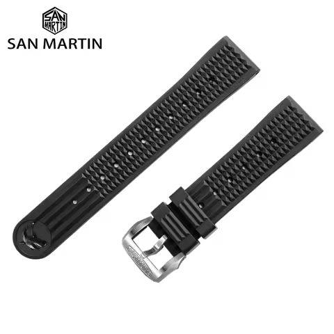 San Martin Watch Parts Waterproof Fluorine Rubber Strap Stainless Steel/Bronze Buckle No Insert 20mm