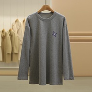 Du Home 100% ผ้าฝ้าย แขนยาว ลายพิมพ์ตัวอักษร เสื้อยืด หลวม ชั้นฐาน ลำลอง ฤดูหนาว เสื้อท่อนบน ผู้หญิง