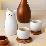 [Amleso2] Ceramic Sake Set Cute Design Pottery Teacups Sake Glasses Sake Carafe for Tea Drink Sake