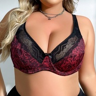 Softrhyme Women Plus Size Floral Print Bra With Wired Sexy Lace Breathable Underwear Full Cup 85C-11